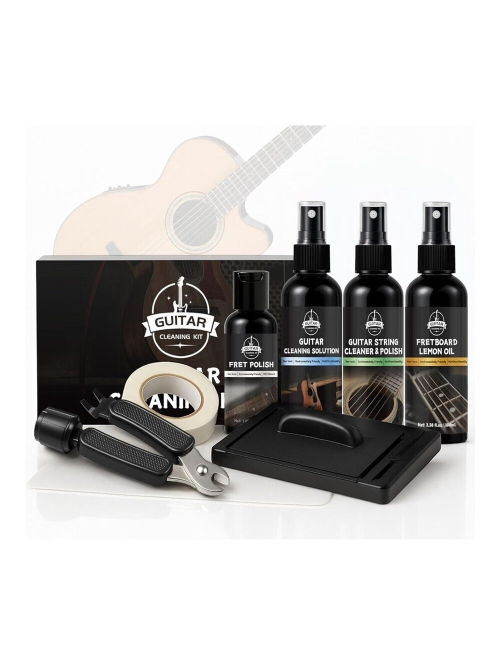 8 Piece Guitar Cleaning Kit Maintenance Set With Fretboard Oil And String Cutter